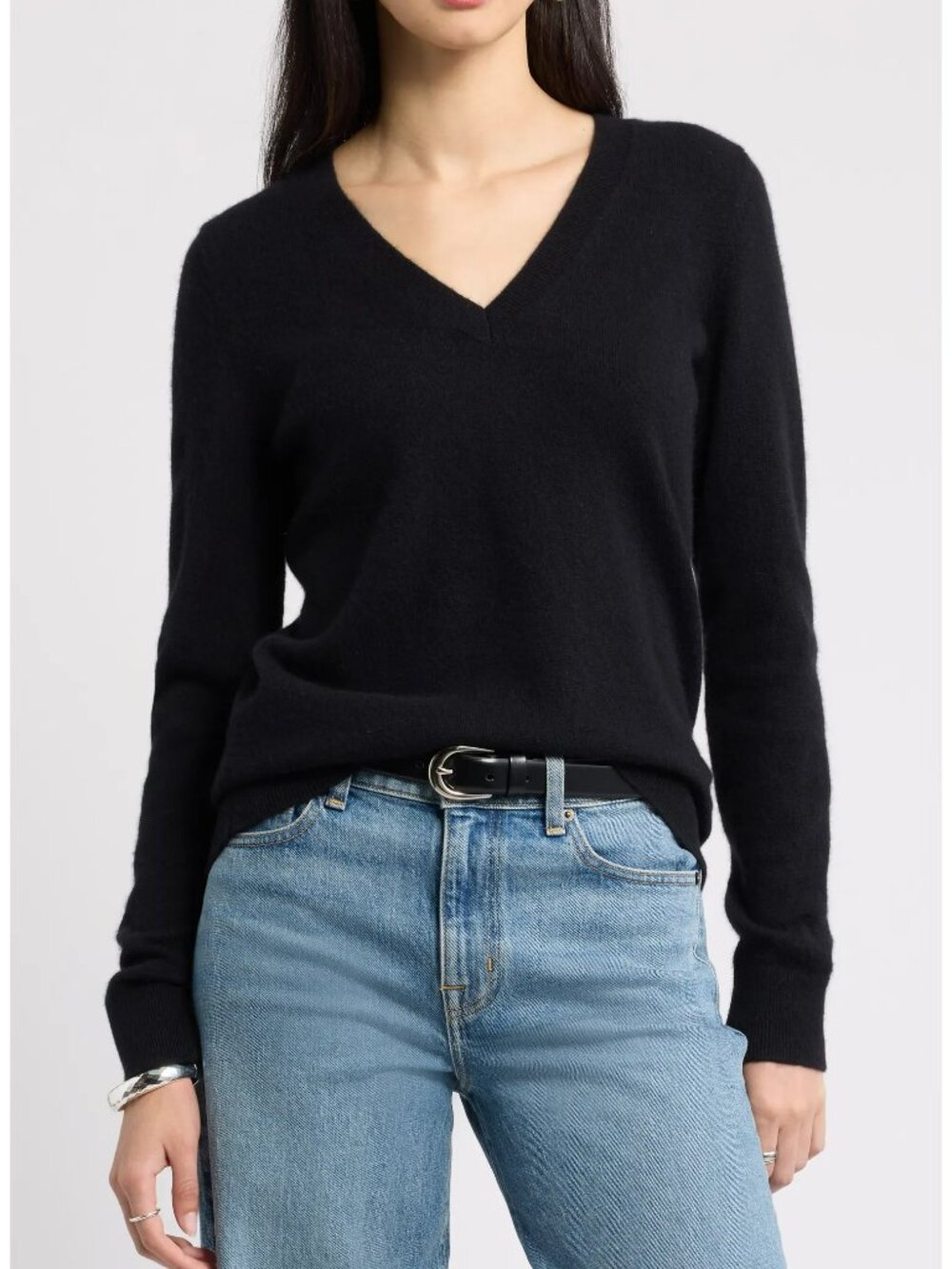Nordstrom Black 100% Cashmere V-Neck Sweater XXS
